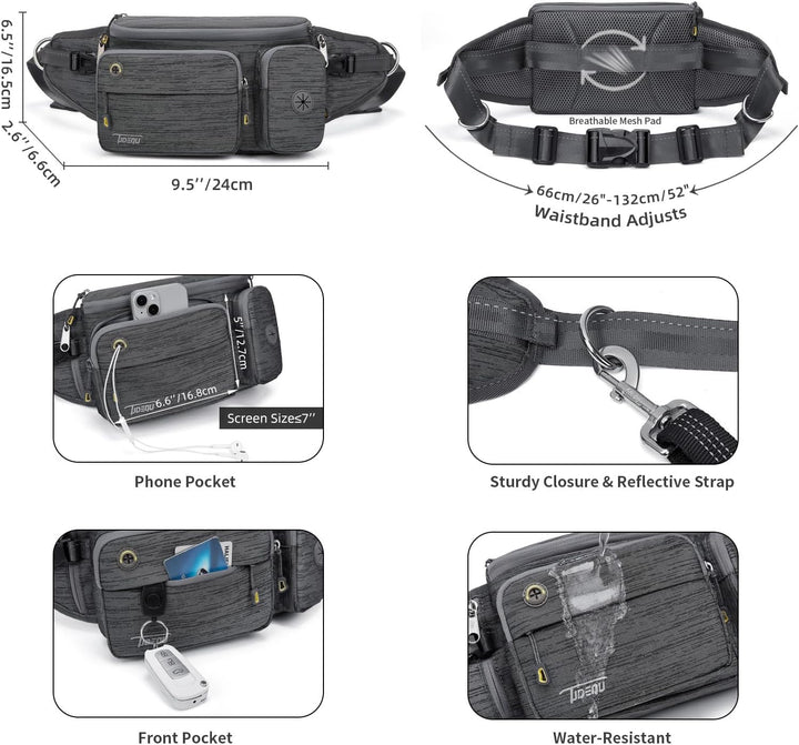TUDEQU Hand Free Dog Leash with Waist Pack DUNKELGRAU, DUNKELGRAU