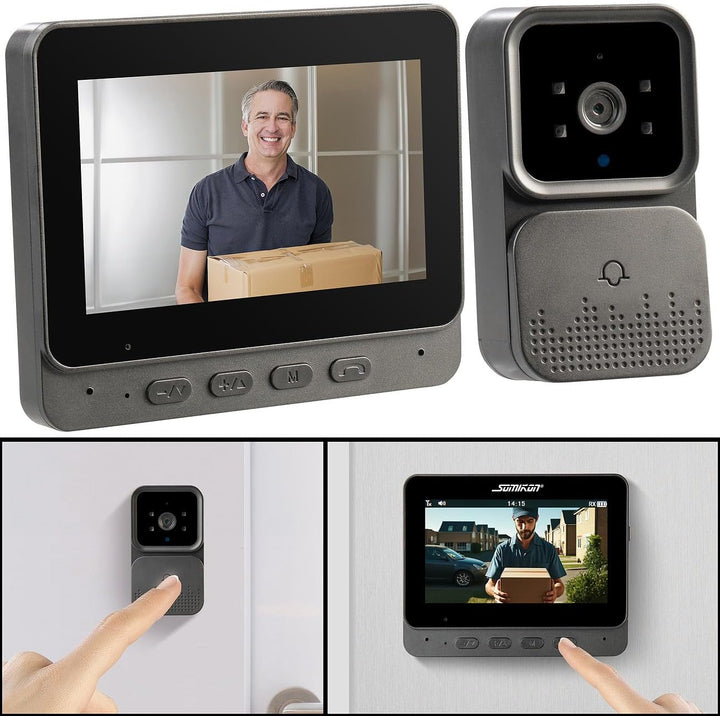 Somikon Funkklingel mit Kamera: Kabellose Plug-&-Play-Video-Funkklingel mit Monitor, IR-LEDs, schwar