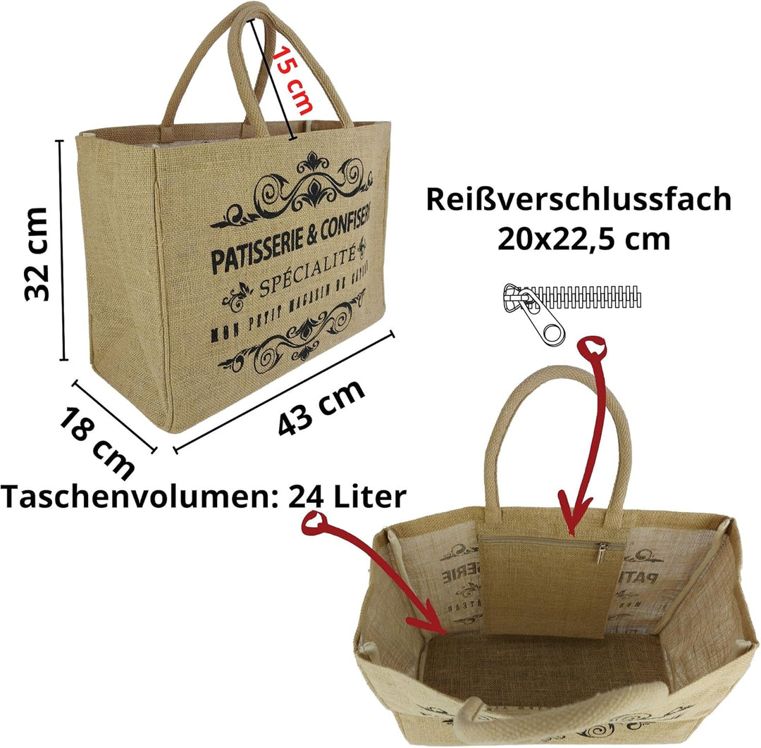 Domelo Einkaufskörbe. Bedruckte Einkaufstasche. Jute Tasche gross. Korbtasche, wasserabweisenden Str