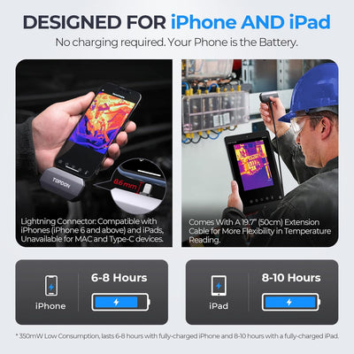 TOPDON TC002 Wärmebildkamera für iOS mit IR-Auflösung von 256 x 192px, Temperaturbereich von –20 °C