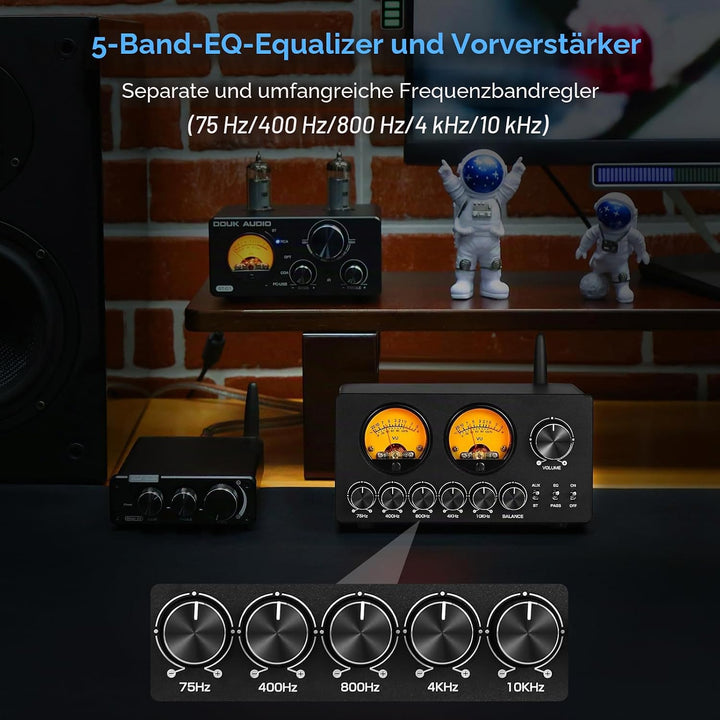 Douk Audio 5-Band-Equalizer Bluetooth EQ Vorverstärker für Heim-Stereo/Computer-Lautsprecher/Verstär