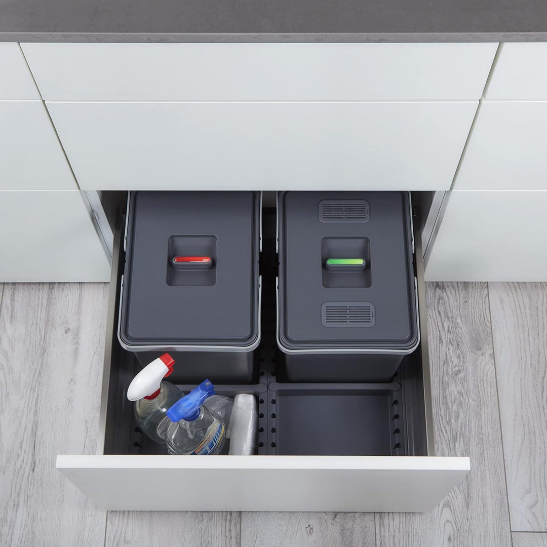 SOTECH Abfallsammler Draw 15+15L Mülleimer mit Deckel Abfallsystem für Auszug Korpusbreite 60 cm DRA
