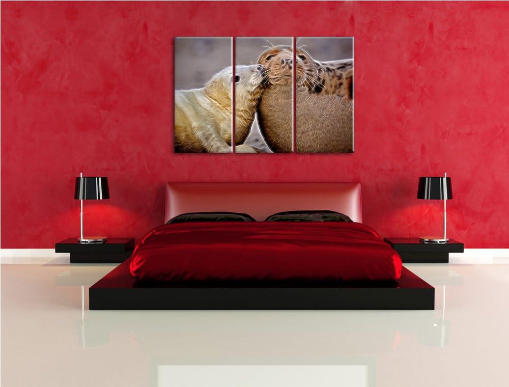 süsse Robben kuscheln3-Teiler Leinwandbild 120x80 Bild auf Leinwand, XXL riesige Bilder fertig gerah