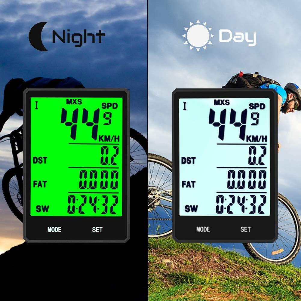 Fahrradcomputer Kabellos Multi Funktionen Bike Kilometerzähler Wasserdicht Grosse LCD-Hintergrundbel