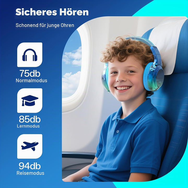 JYPS Bluetooth Kopfhörer Kinder, Kabellose Kopfhörer Bluetooth Kinder Over Ear, Kopfhörer Kinder Blu