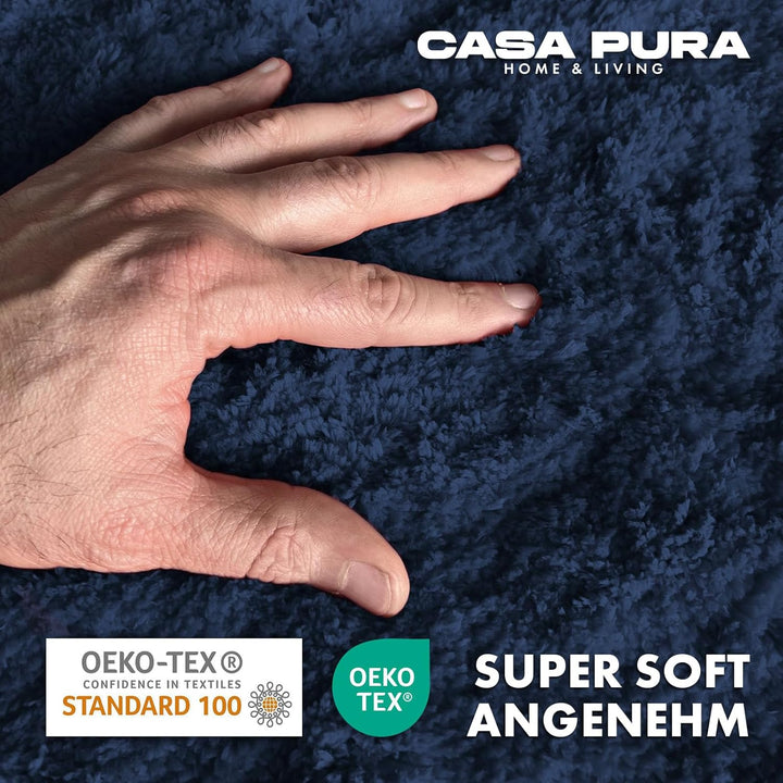 casa pura Badematte blau weicher, Flauschiger Badezimmerteppich in Shaggy Optik, Badvorleger rutschf