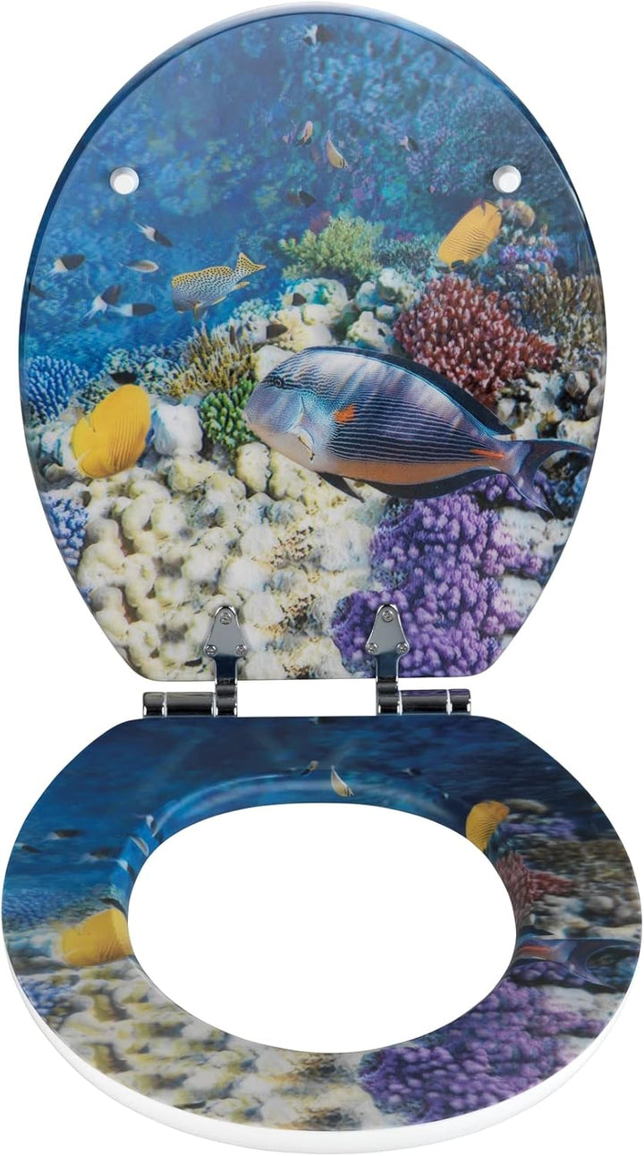 WENKO WC-Sitz Fish, Toilettensitz mit Absenkautomatik und 3D-Motiv, WC-Deckel für sanftes Deckelschl