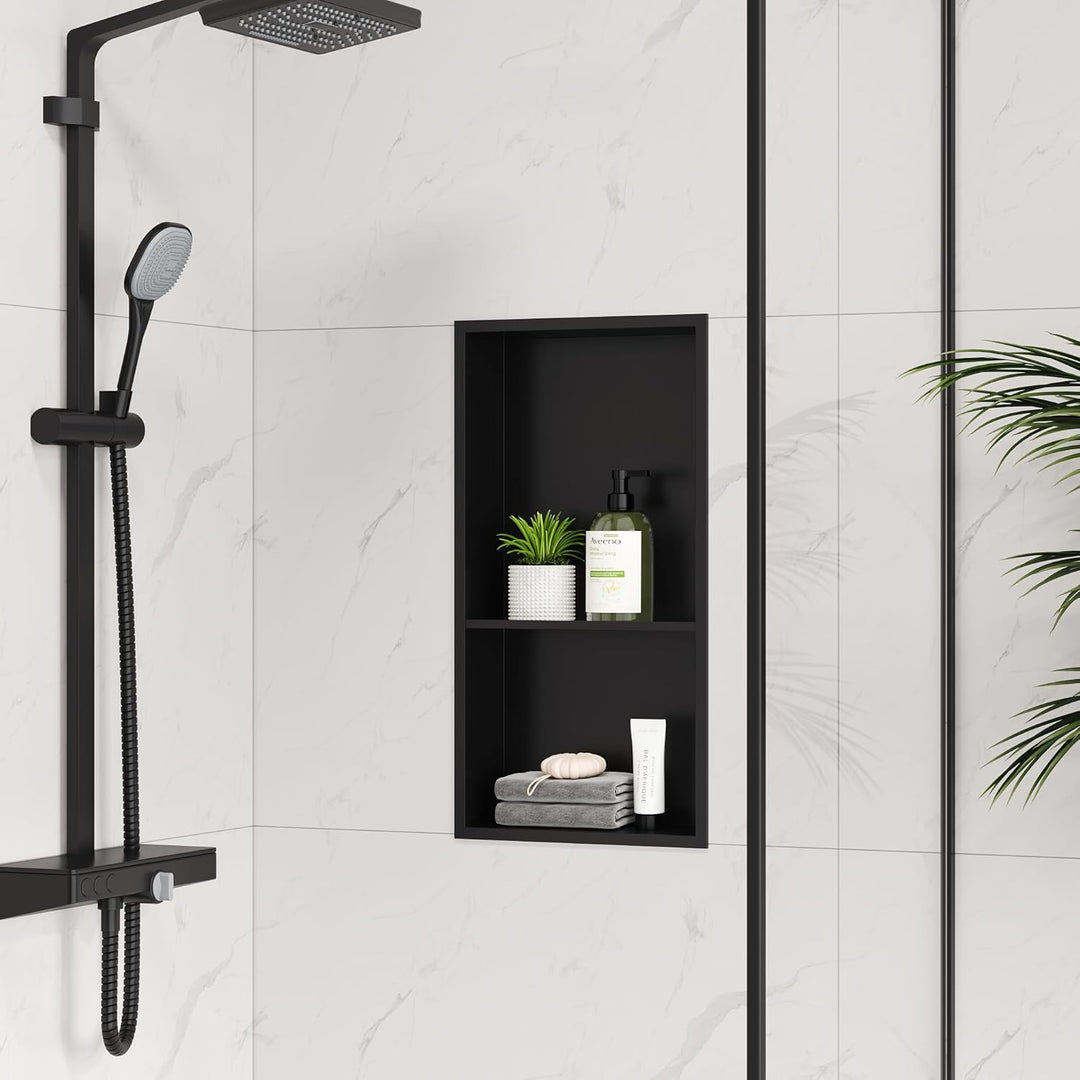 Neodrain Wandnische Dusche Edelstahl Duschnische Doppelregal Schwarz Lagerung für Badezimmer 60 x 30