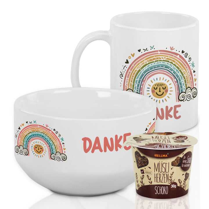 GRAZDesign Personalisierte Müslischale mit Tasse Erzieherin | Frühstücksset als Abschiedsgeschenk im