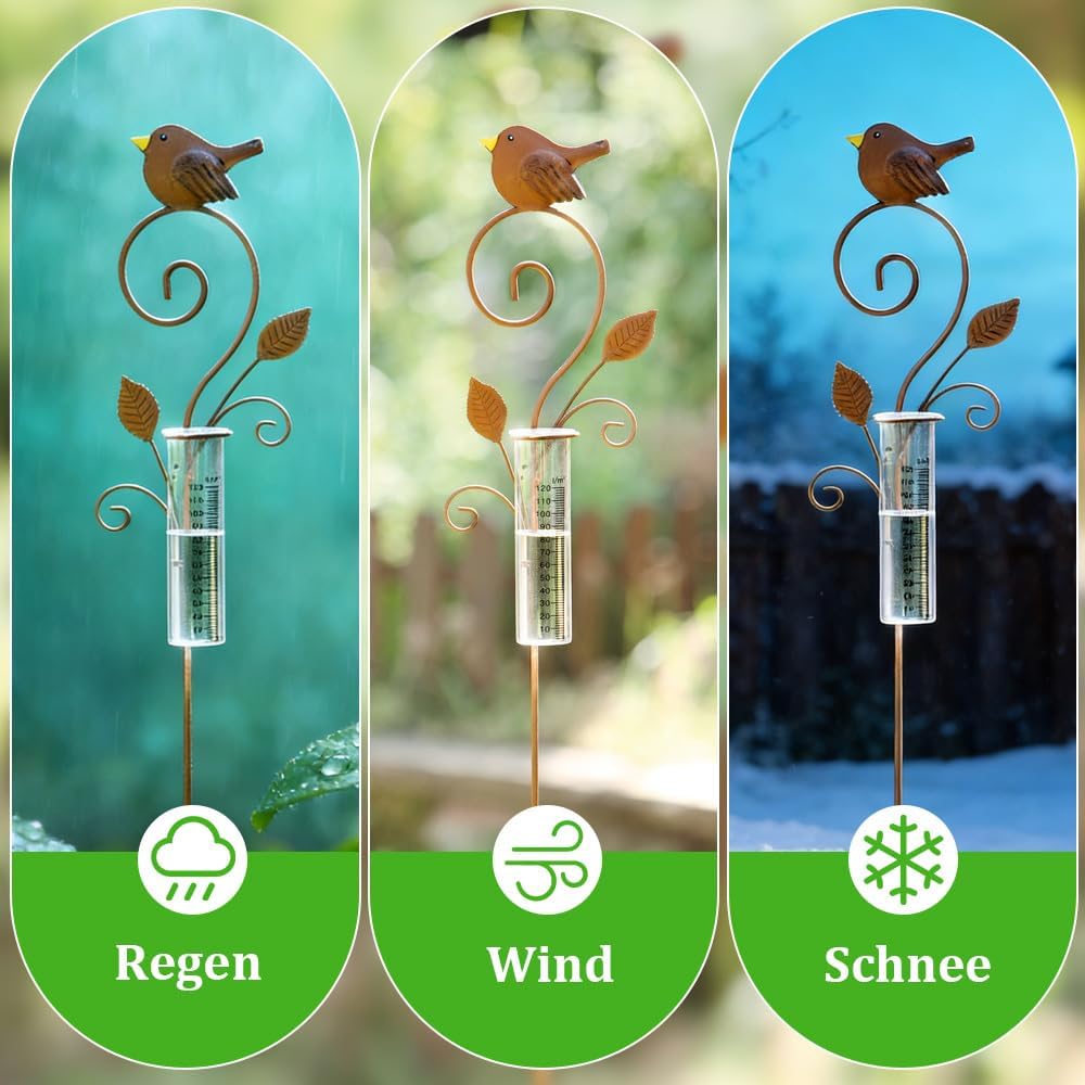 Regenmesser für Garten, 106cm Regenmesser Frostsicher mit Glas Messbecher, Niederschlagsmesser, Voge