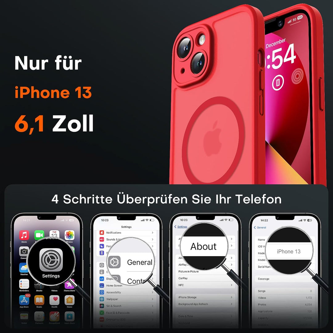 TOCOL 3 in 1 für iPhone 13 Hülle für MagSafe, Vollständiger Kameraschutz Stossfest Kratzfest Magneti