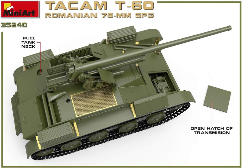 Mini Art 35240 1:35 Rom. 76-mm SPG Tacam T-60 Interieur-originalgetreue Nachbildung, Modellbau, Plas