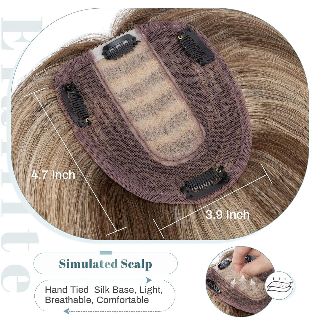 Elailite Clip in Toupet Frauen 30cm 40g, Topper Haarteil Echthaar, Seide Basis Clip in Hair Topper,