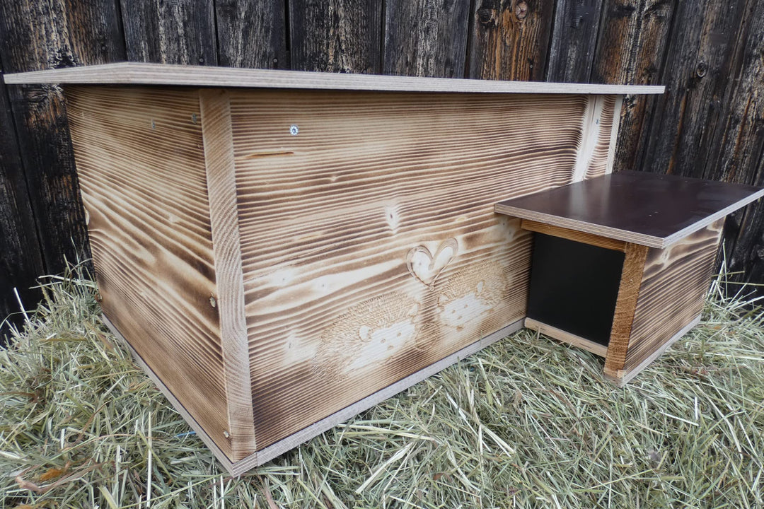 Premium XXL Igelhaus edel Geflammt ohne Boden 62cm x 50cm x 29cm Igelhotel 20mm Vollholz Winterfest