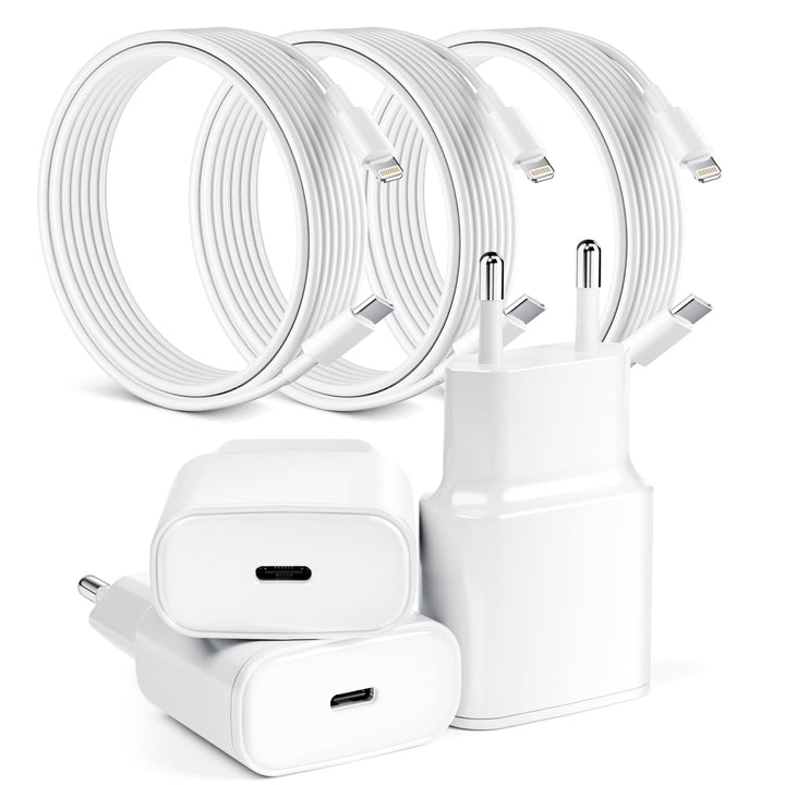 25W 3 Pack für iPhone Schnellladegerät und Ladekabel, USB C Ladegerät 2M Schnellladekabel Stecker Ne