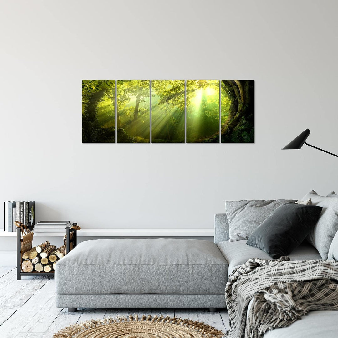 Runa Art Bild Wald Landschaft Wandbilder auf Vlies Leinwand 5 Teilig Wanddekoration Schlafzimmer Woh