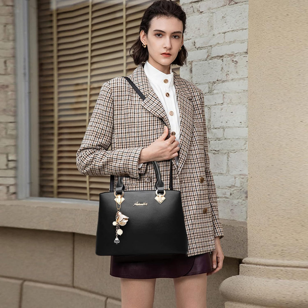NICOLE &amp; DORIS Elegante Handtasche Damen Schultertasche PU Leder Henkeltasche Mittelgross Tote Shopp