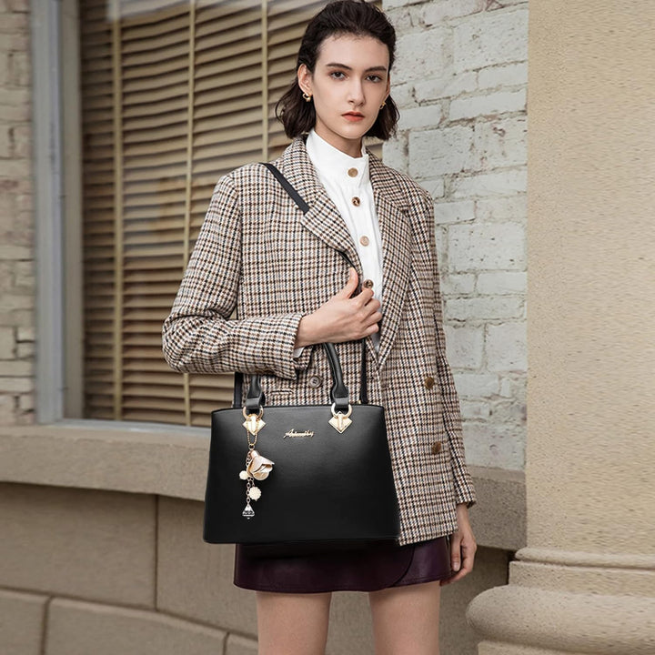 NICOLE &amp; DORIS Elegante Handtasche Damen Schultertasche PU Leder Henkeltasche Mittelgross Tote Shopp