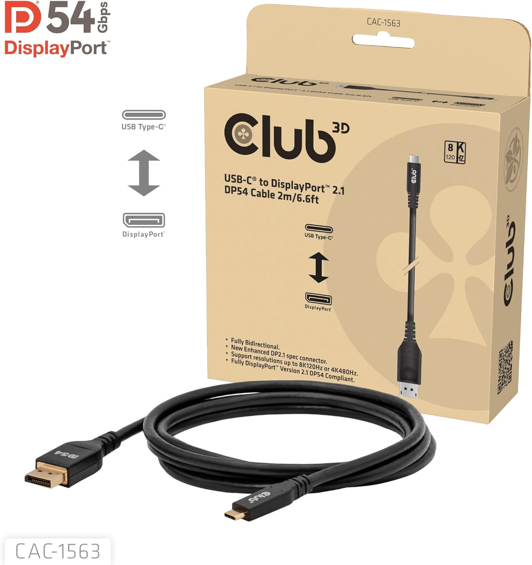Club3D CAC-1563 USB-C® auf DisplayPort™ 2.1 DP54 Bidirektionales Kabel 8K120Hz 2m