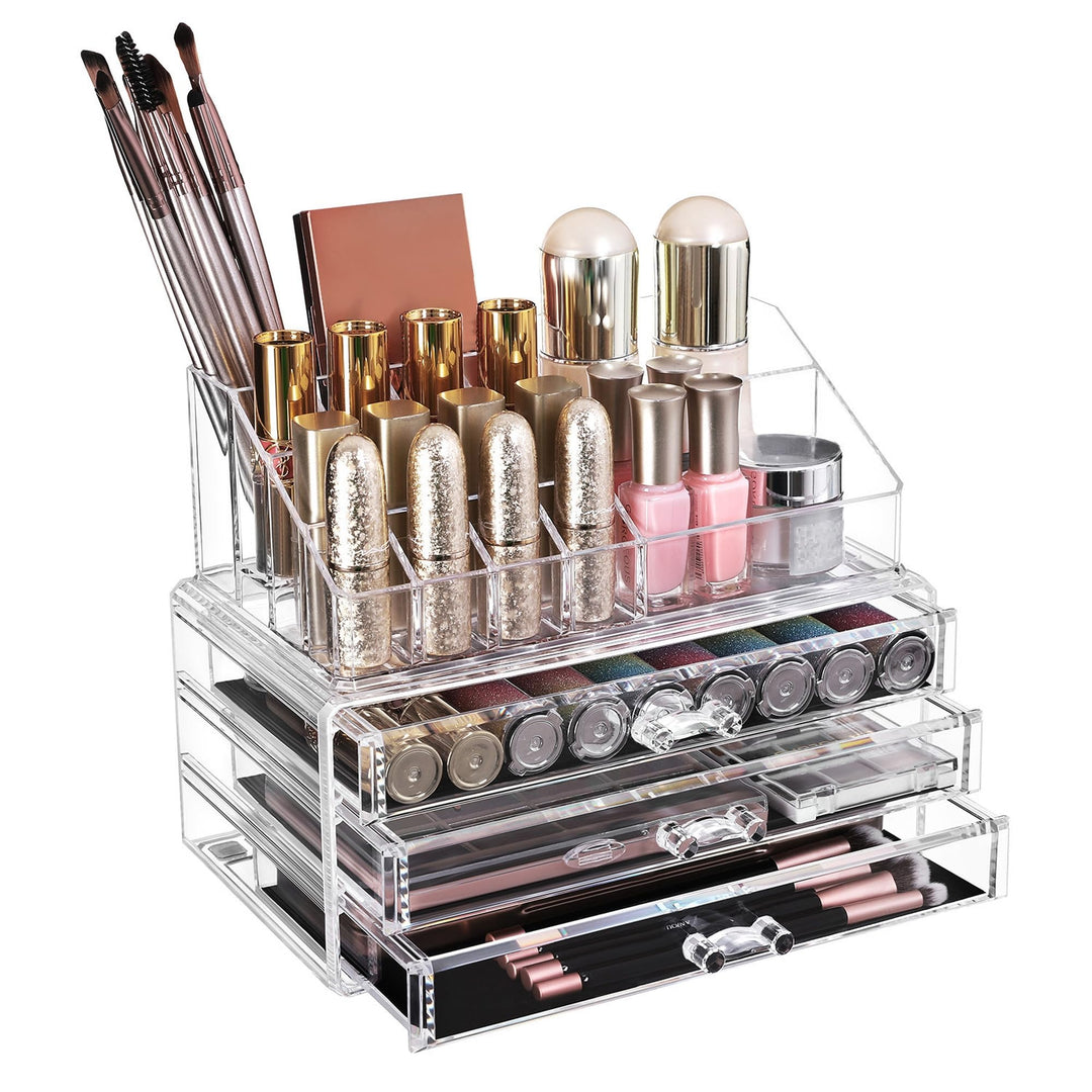 SONGMICS Make-up Organizer, Kosmetik-Organizer mit 3 Schubladen und 15 Fächern in unterschiedlichen
