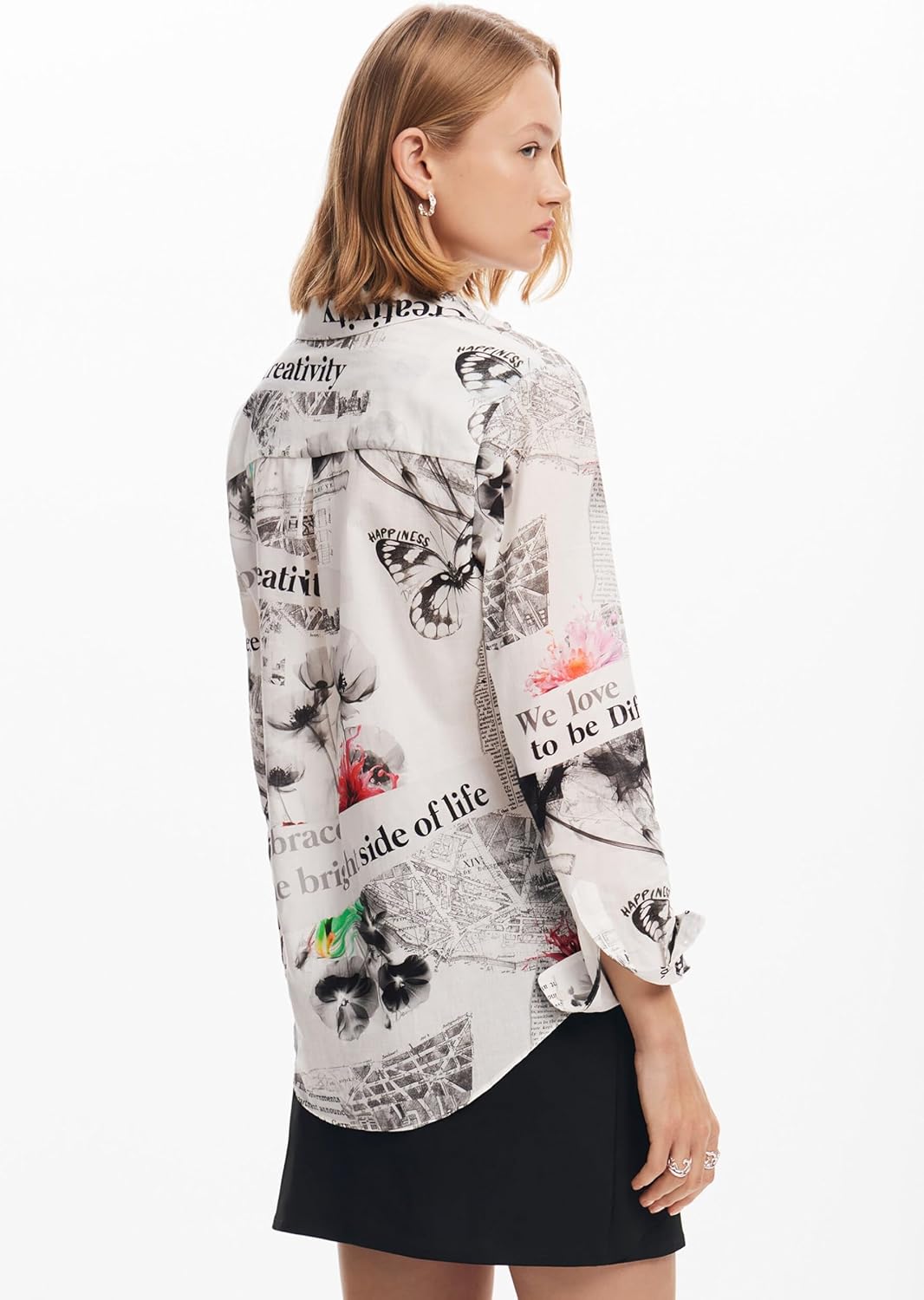 Desigual Damen Gewebtes Damenhemd, Langärmelig Shirt (1er Pack) M Weiss, M Weiß