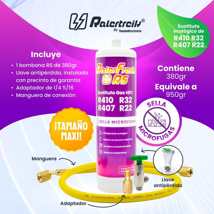 Ralerfresh RS Kältemittel R410, R32, R407 und R22 Kühlmittel für Split-Klimaanlage (Flasche + Schlau