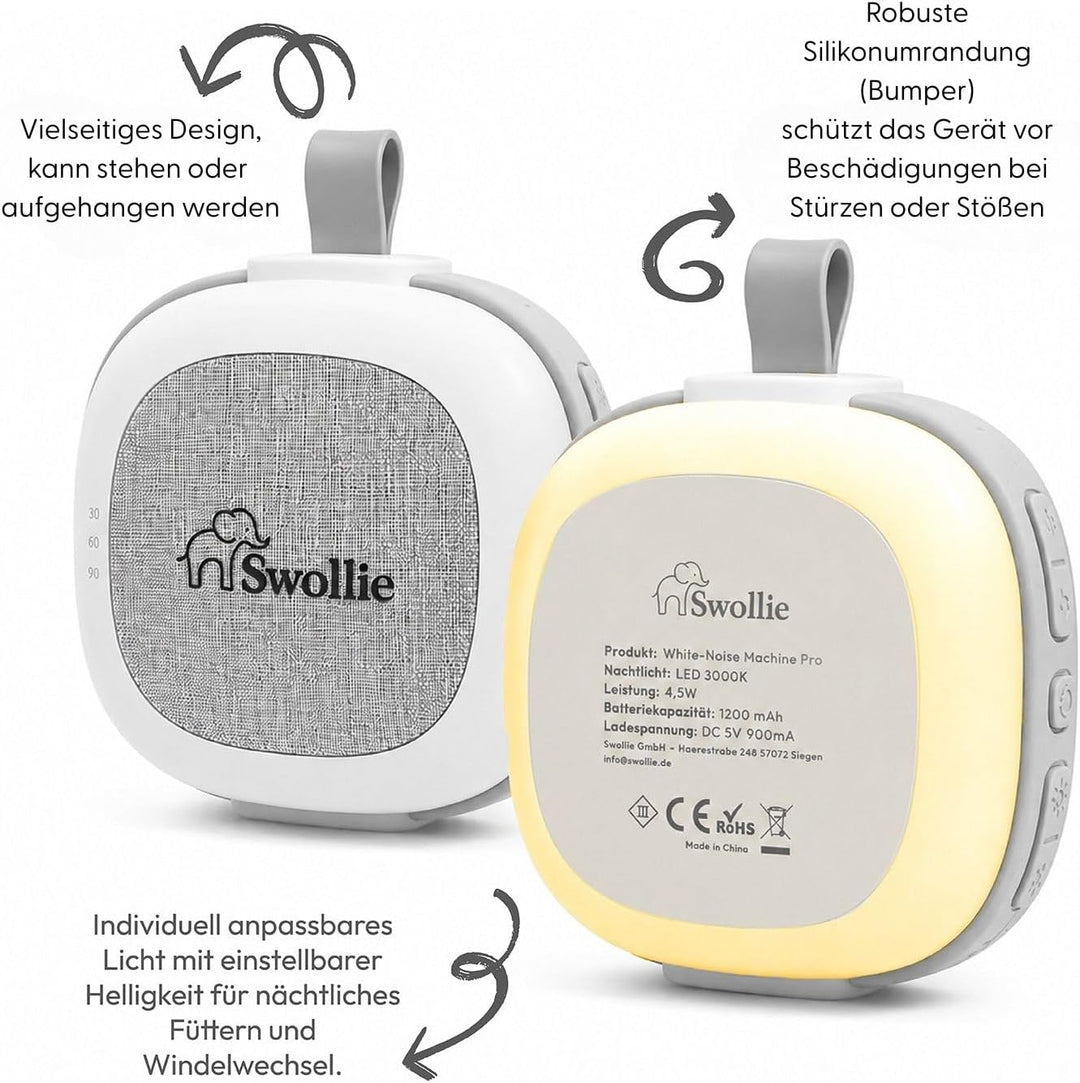 Tragbares White Noise Gerät &amp; RGB Nachtlicht mit Soundsensor, 32 beruhigende Geräusche, extra grosse