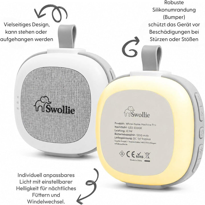 Tragbares White Noise Gerät &amp; RGB Nachtlicht mit Soundsensor, 32 beruhigende Geräusche, extra grosse