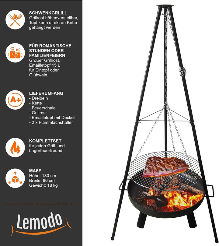 Jürgen Westerholt GmbH Multi-Grillset Feuerschale Grillrost Kochtopf 15L Fischfilethalter Kesselgula