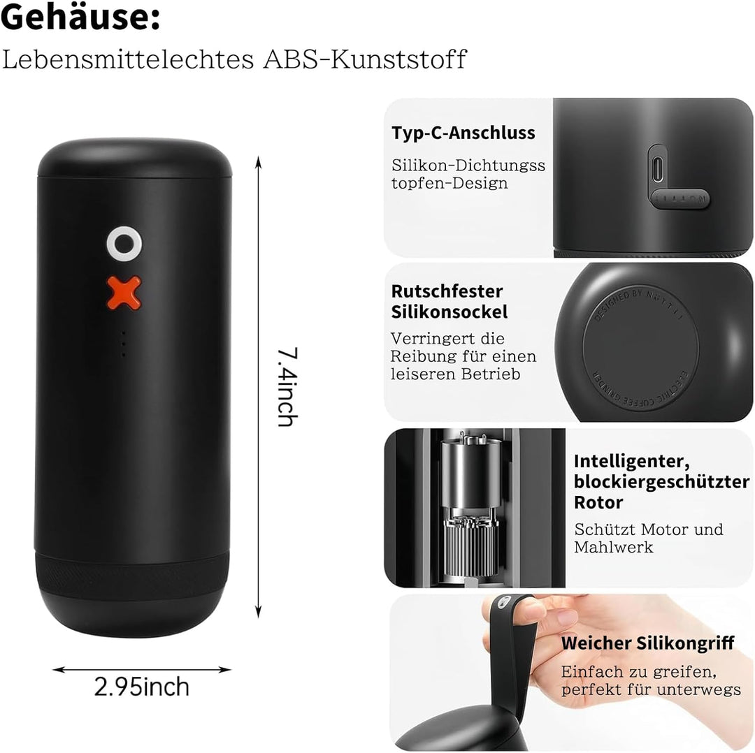 Nuttii Burr Tragbare Kaffeemühle, Mandelcreme | Elektrisch, leise, einstellbares konisches Mahlwerk,