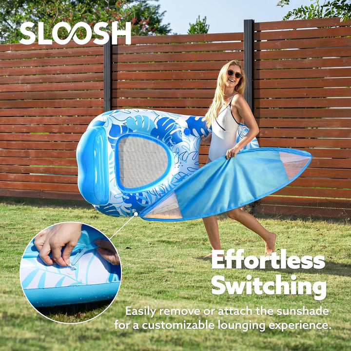 SLOOSH Pool Luftmatratze für Erwachsene, Aufblasbare Pool-Flösse, Schwimmflösse mit Sonnendach, Schw