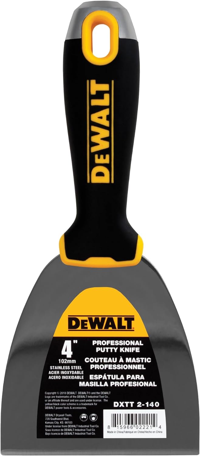 DEWALT 4" Putty Knife | Stainless Steel w/Soft Grip Handle | DXTT-2-140 4-Inch, 4-Inch