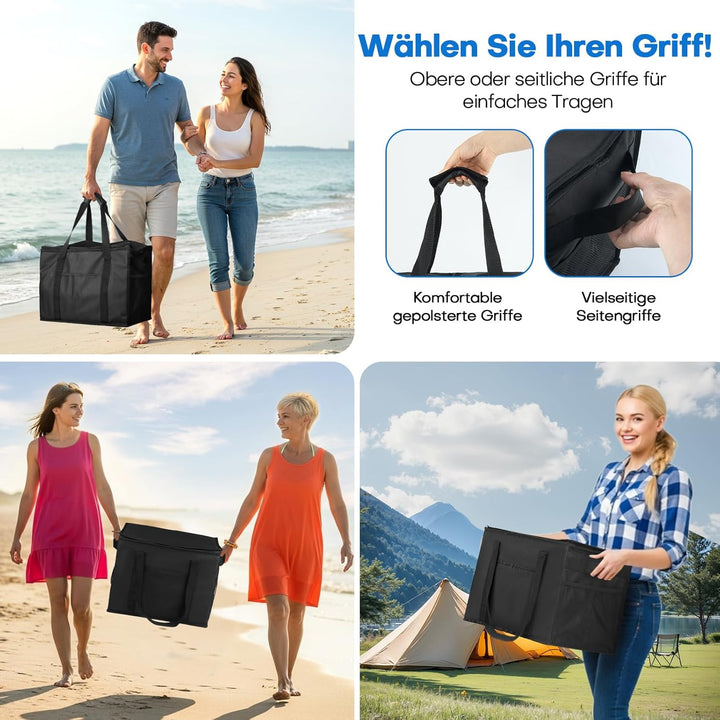 Kühltasche mit verstärktem Boden, 30L Grosse Picknicktasche, Faltbare Langlebige Einkaufstaschen, Se