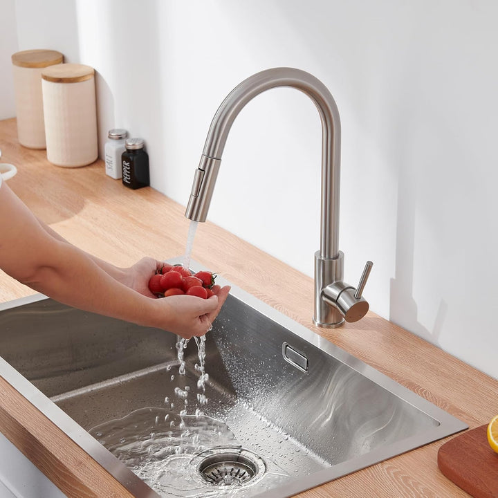 LONHEO Küchenarmatur mit Brause Ausziehbar, Hochdruck Wasserhahn Küche Edelstahl Mischbatterie Küche
