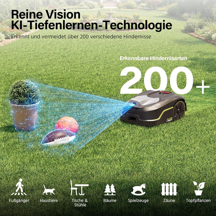 SUNTEK SRM2050 Mähroboter ohne Begrenzungskabel, KI Pure Vision Rasenmäher Roboter für 500 m², 35% S