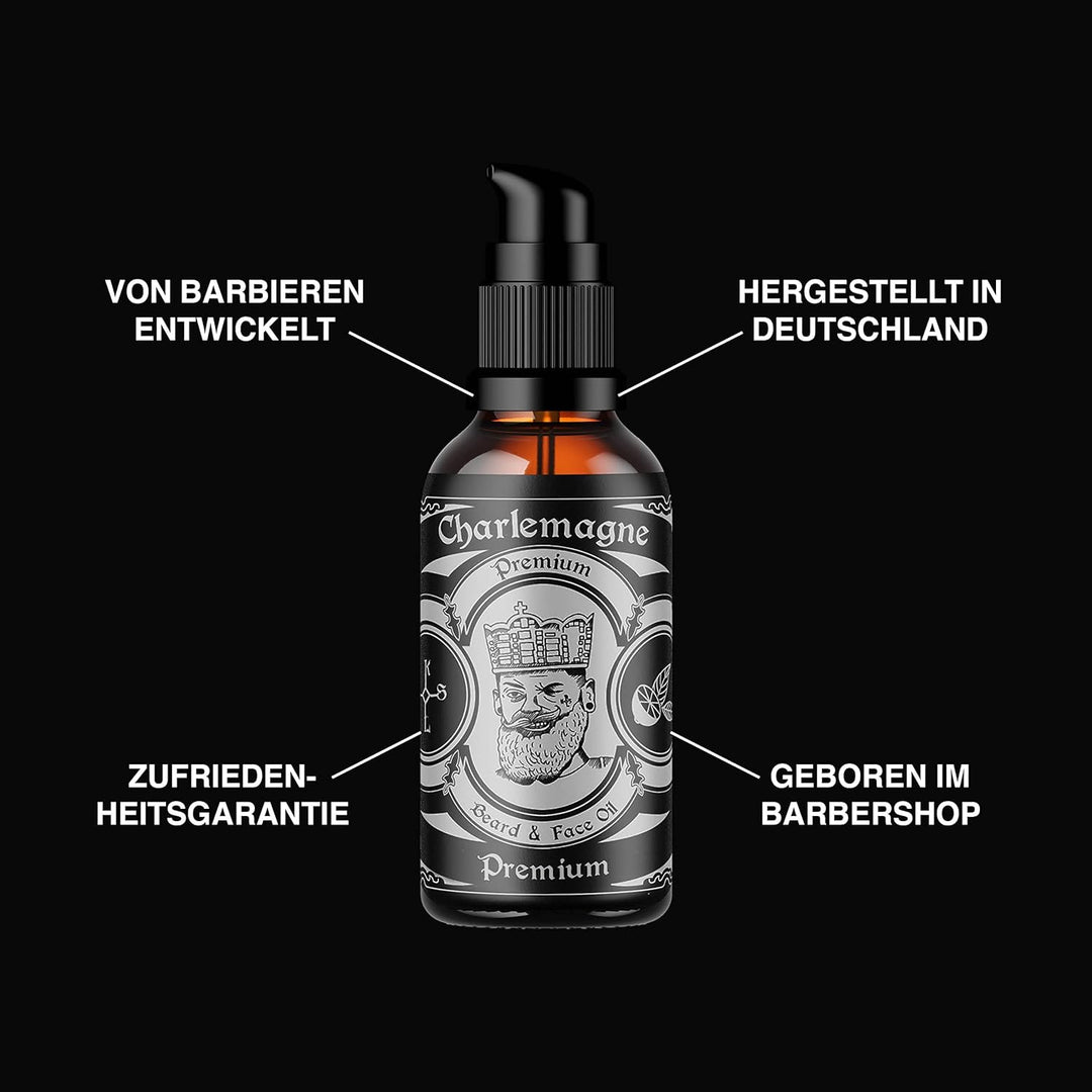 Charlemagne Bartöl 2er Set - 2 x 30ml, Vegan, Bartöl Leder Duft - Natürliches Bartpflege Set für Her