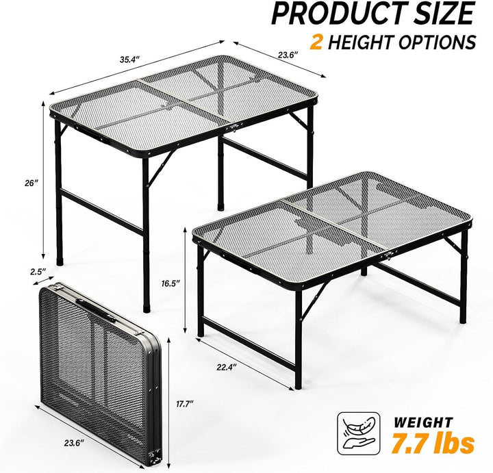 Campingtisch Klappbar 90 * 60cm, Camping-Grill-Tisch, leichte Faltbare Camping-Tisch mit Verstellbar