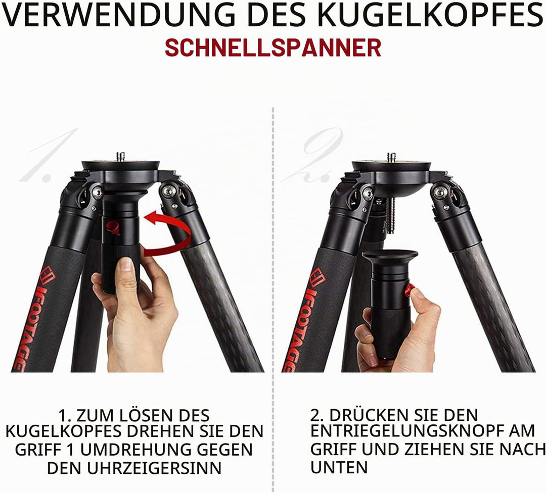 IFOOTAGE Gazelle TC7 61"/155 cm Kamera Stativ,Kohlefaser Videostativ,3 Abschnitte mit Mittelstange,