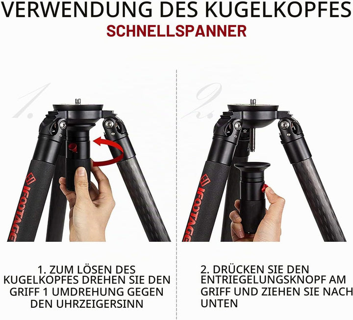 IFOOTAGE Gazelle TC7 61"/155 cm Kamera Stativ,Kohlefaser Videostativ,3 Abschnitte mit Mittelstange,