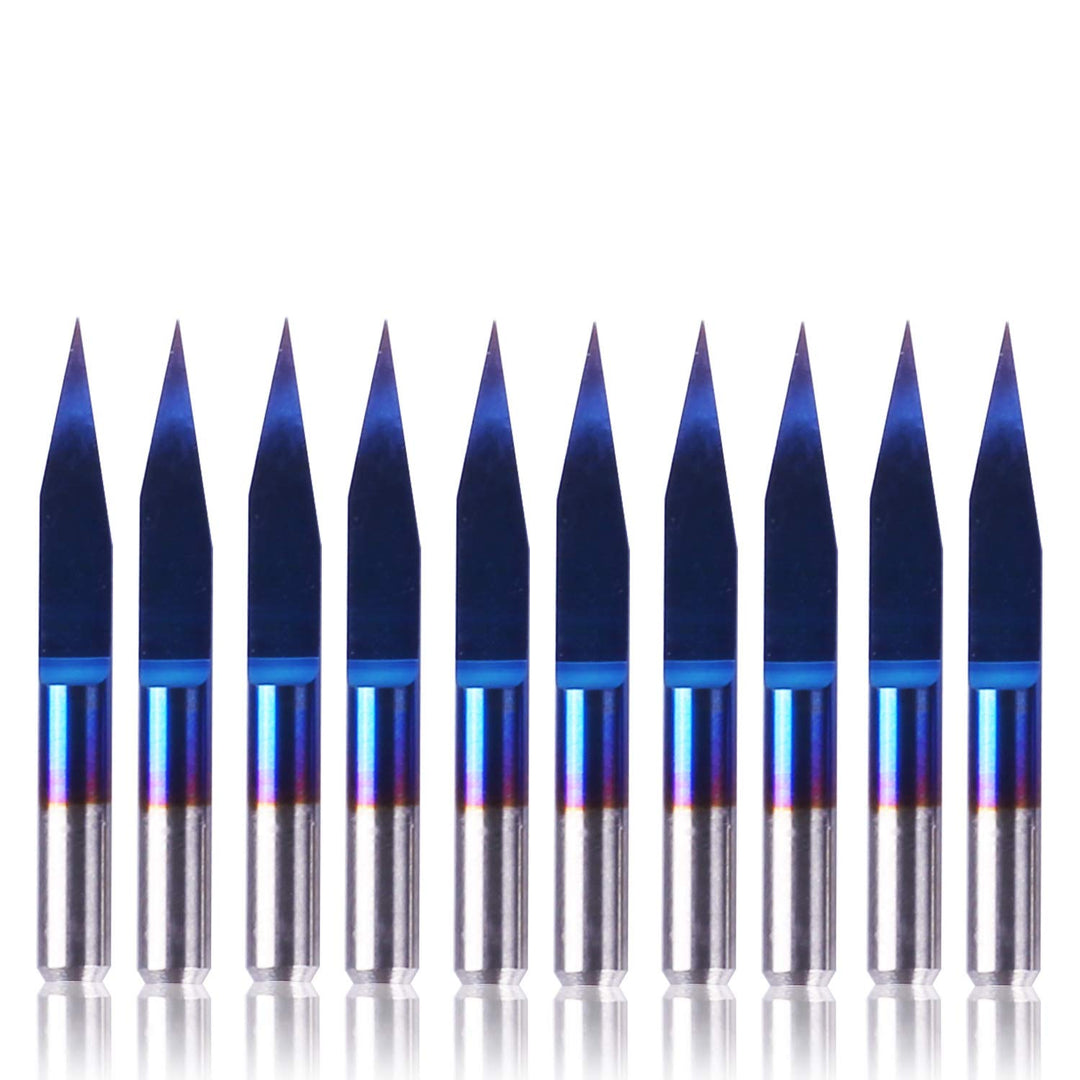SainSmart Genmitsu 10Pcs Nano Blue Coat Gravierstichel, 20 Grad 0,1 mm Spitze 1/8 Zoll Schaft CNC Fr