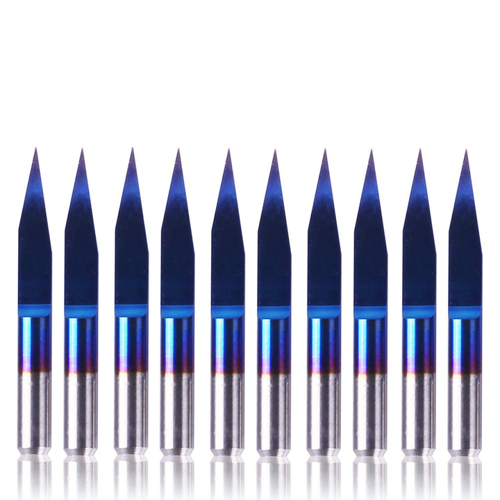 SainSmart Genmitsu 10Pcs Nano Blue Coat Gravierstichel, 20 Grad 0,1 mm Spitze 1/8 Zoll Schaft CNC Fr