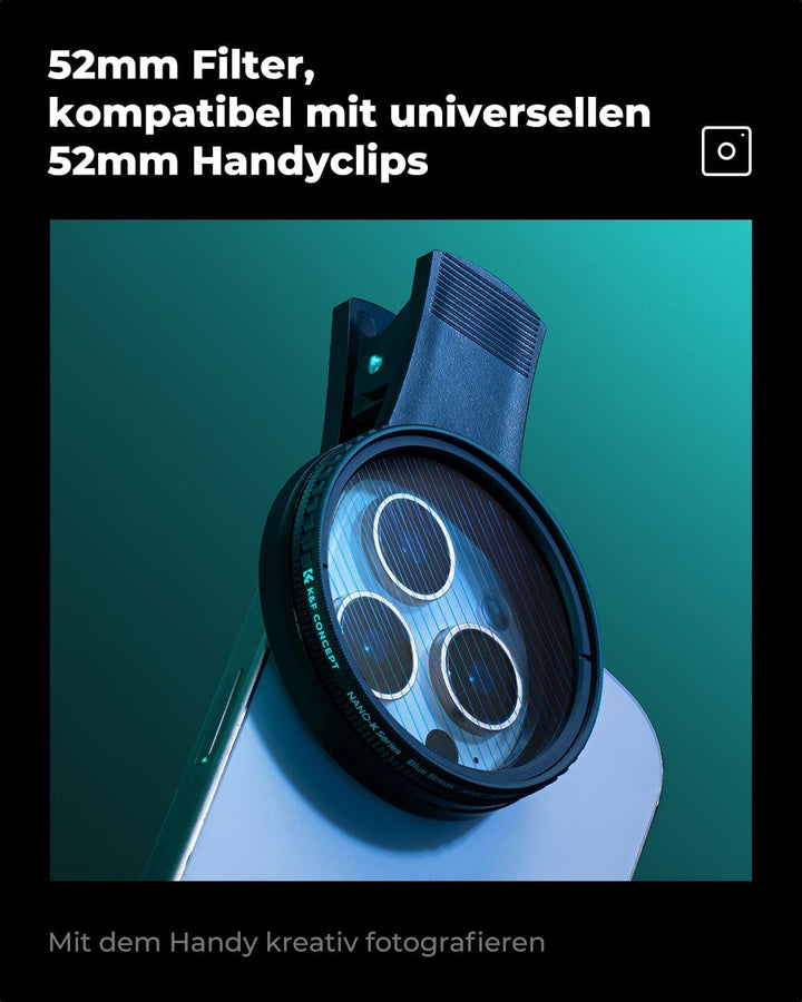 K&F Concept Nano-K Serie Blue Streak Anamorpher Effekt Filter 52mm Blaue Streifenfilter Anamorphic L