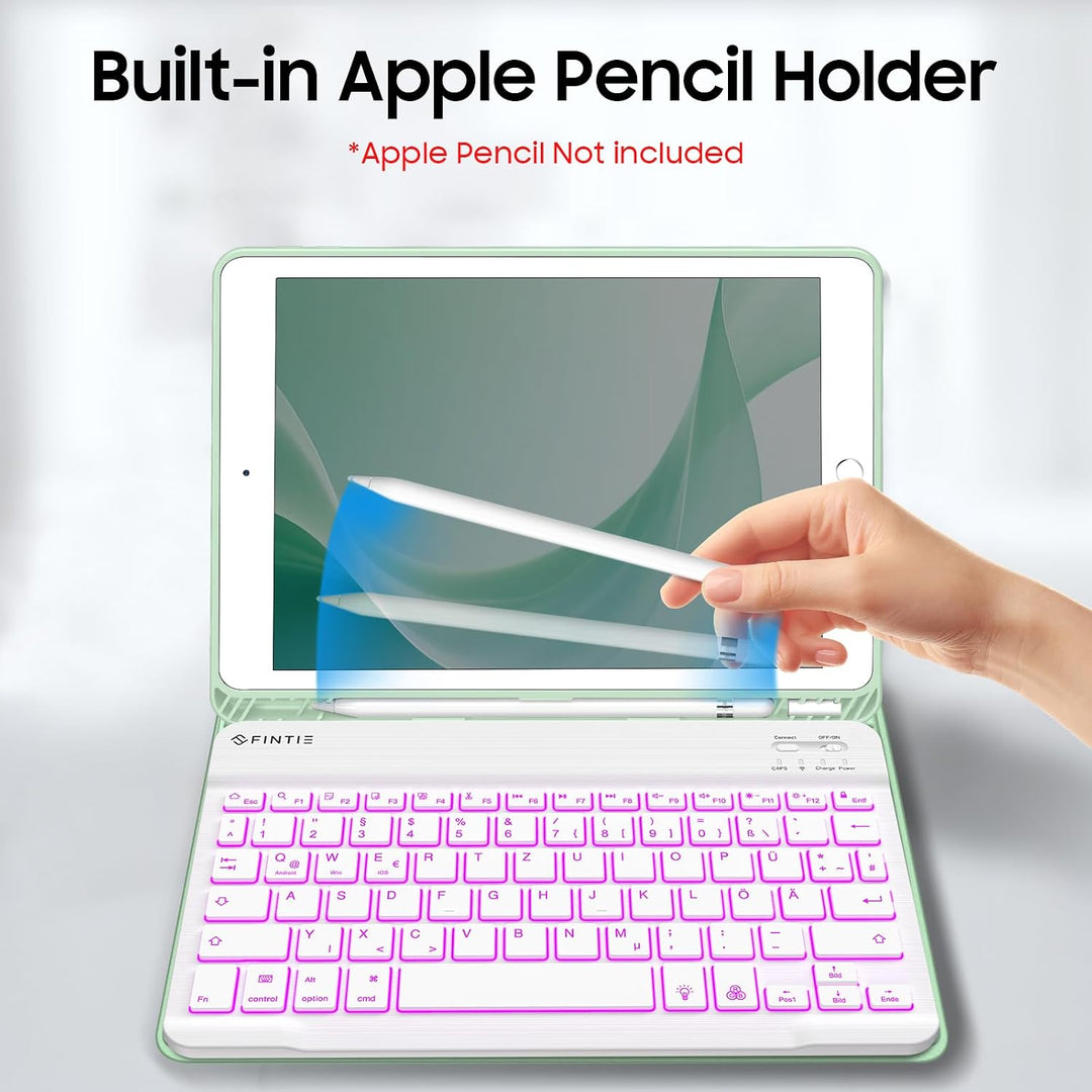 FINTIE Tastatur Hülle für iPad 9 8 7 Generation (2021/2020/2019) 10.2 Zoll, 7-farbig beleuchtete abn
