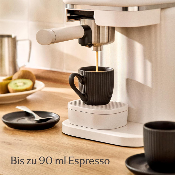 Cosumy Espressotassen Schwarz Matt mit Untertassen 6er Set - 90ml - Streifenmuster Keramik - Spülmas
