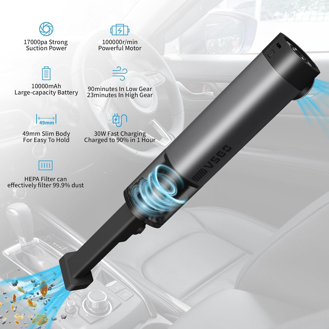 VSGO Autostaubsauger, Elektrischer Luftreiniger mit 17000 Pa Saugkraft, Tragbarer 5-in-1-Mini-Handst