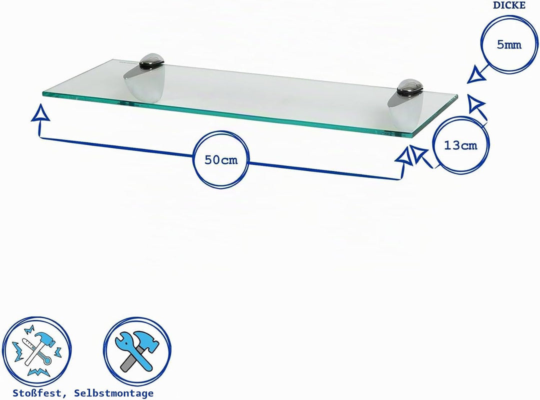 Harbour Housewares 3X Klar 50cm Schwebende Wandregale aus Glas - Badezimmer Dusche Küche Regale Lage