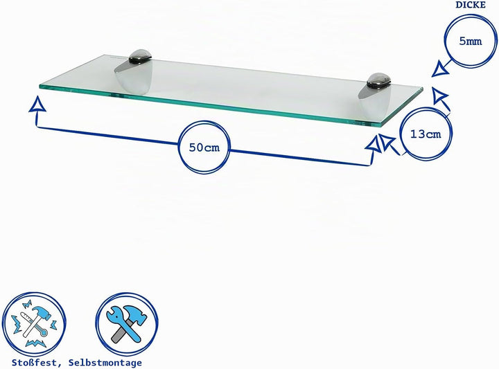 Harbour Housewares 3X Klar 50cm Schwebende Wandregale aus Glas - Badezimmer Dusche Küche Regale Lage