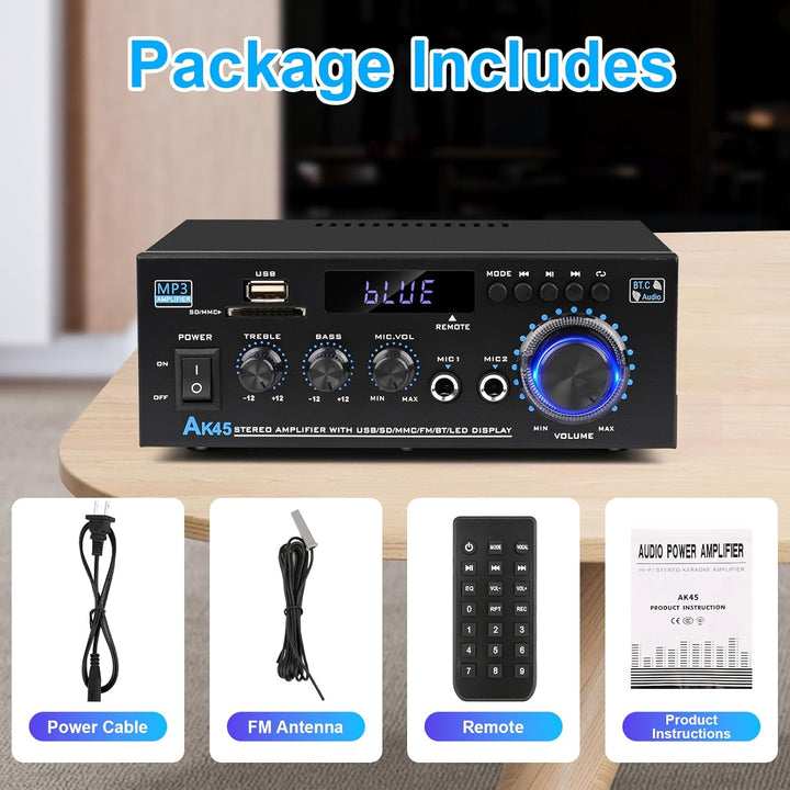 HiFi-Verstärker, Mini Bluetooth Stereo Audio Verstärker Receiver 12V/ 220V 600W 2 Kanäle Endverstärk