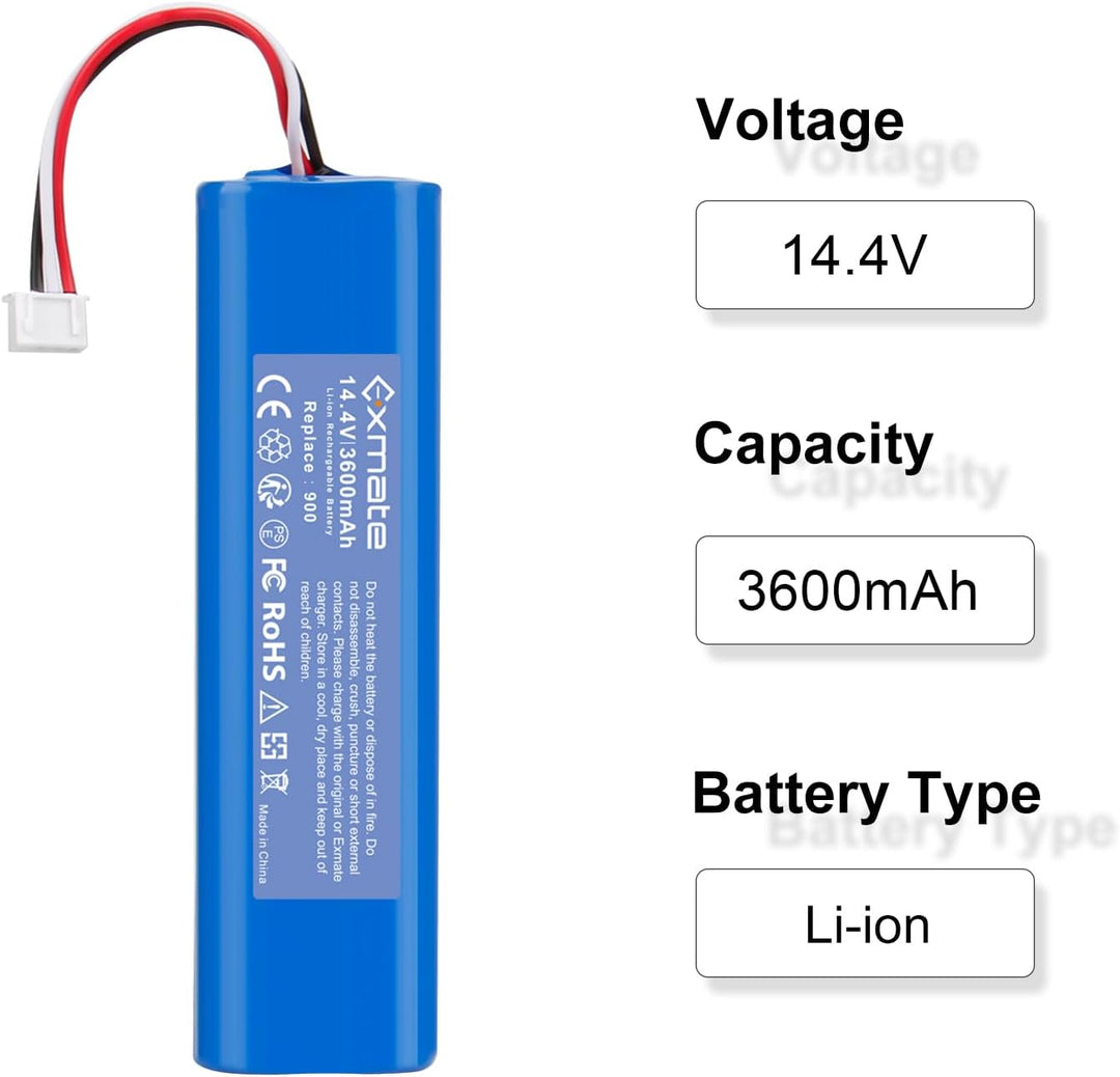 Exmate 14.4V 3600mAh Li-Ion Akku, Ersatzakku für Ecovacs Deebot Ozmo 900, 901, 905, 920, 930, 937, D