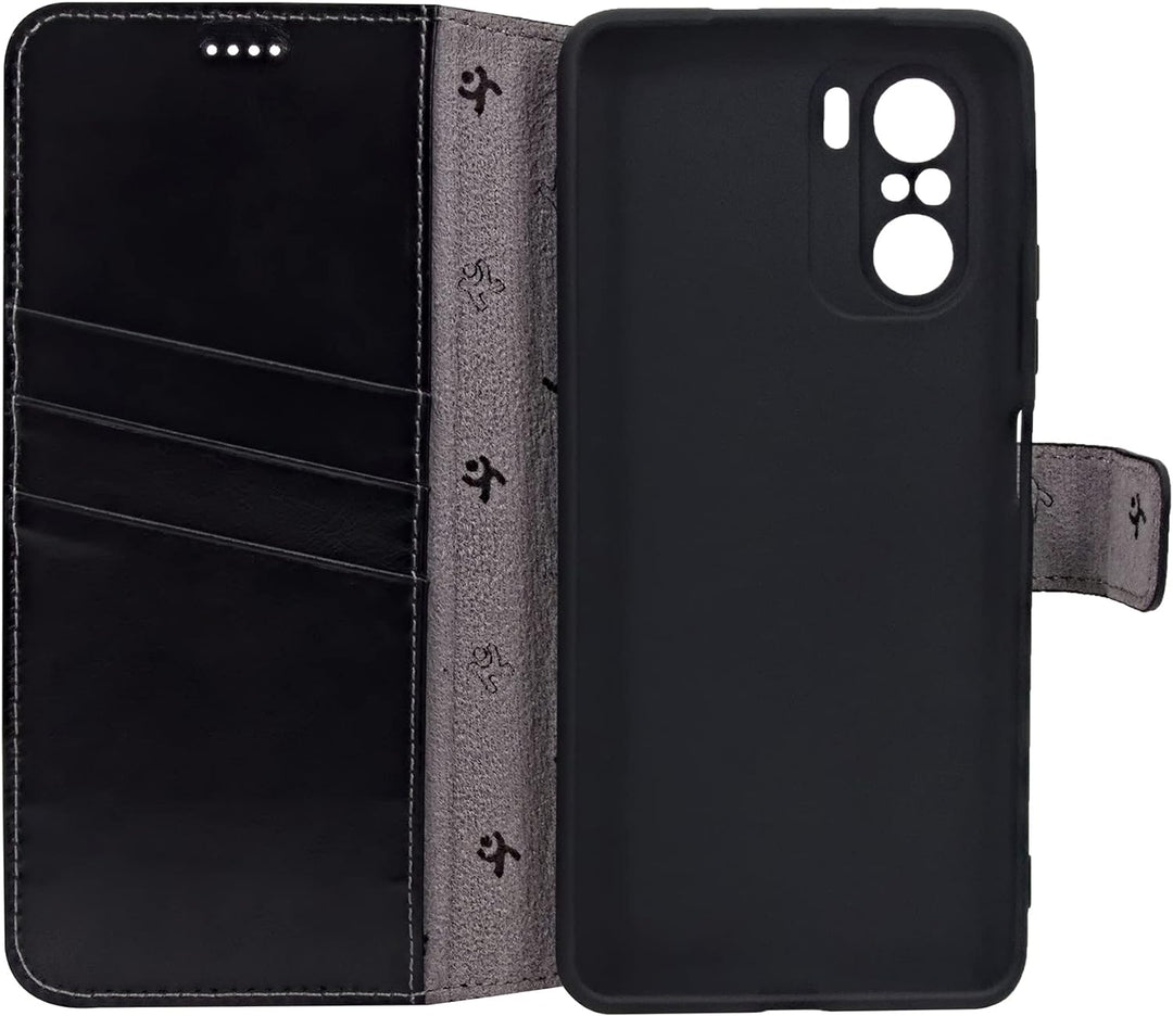 Suncase Book-Style Hülle kompatibel mit Xiaomi Poco F3 Leder Tasche (Slim-Fit) Lederhülle Handytasch